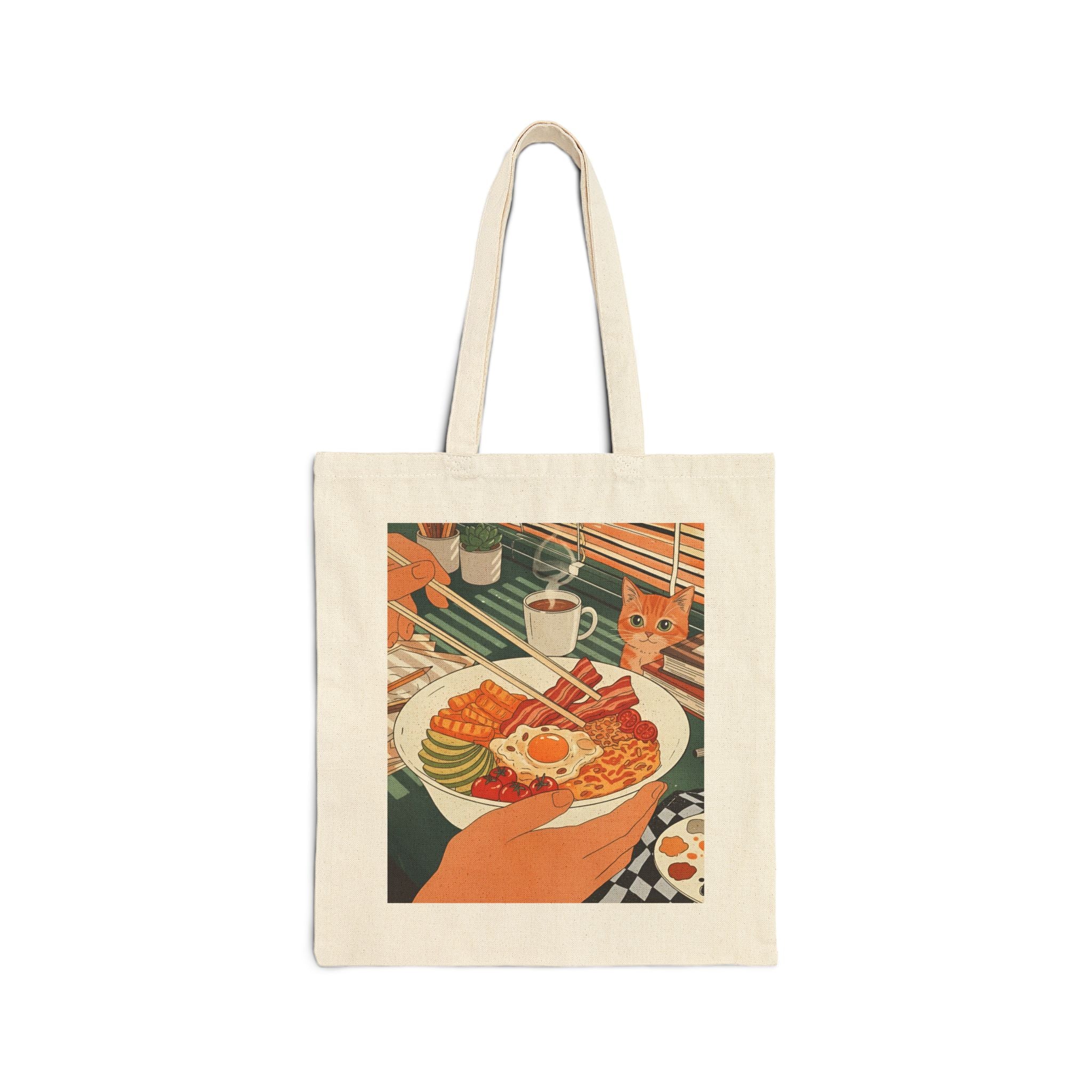 Breakfast with Whiskers, Cotton Canvas Tote Bag