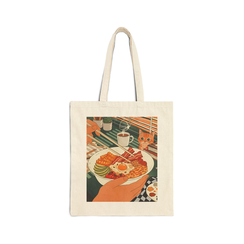 Breakfast with Whiskers Cotton Canvas Tote Bag