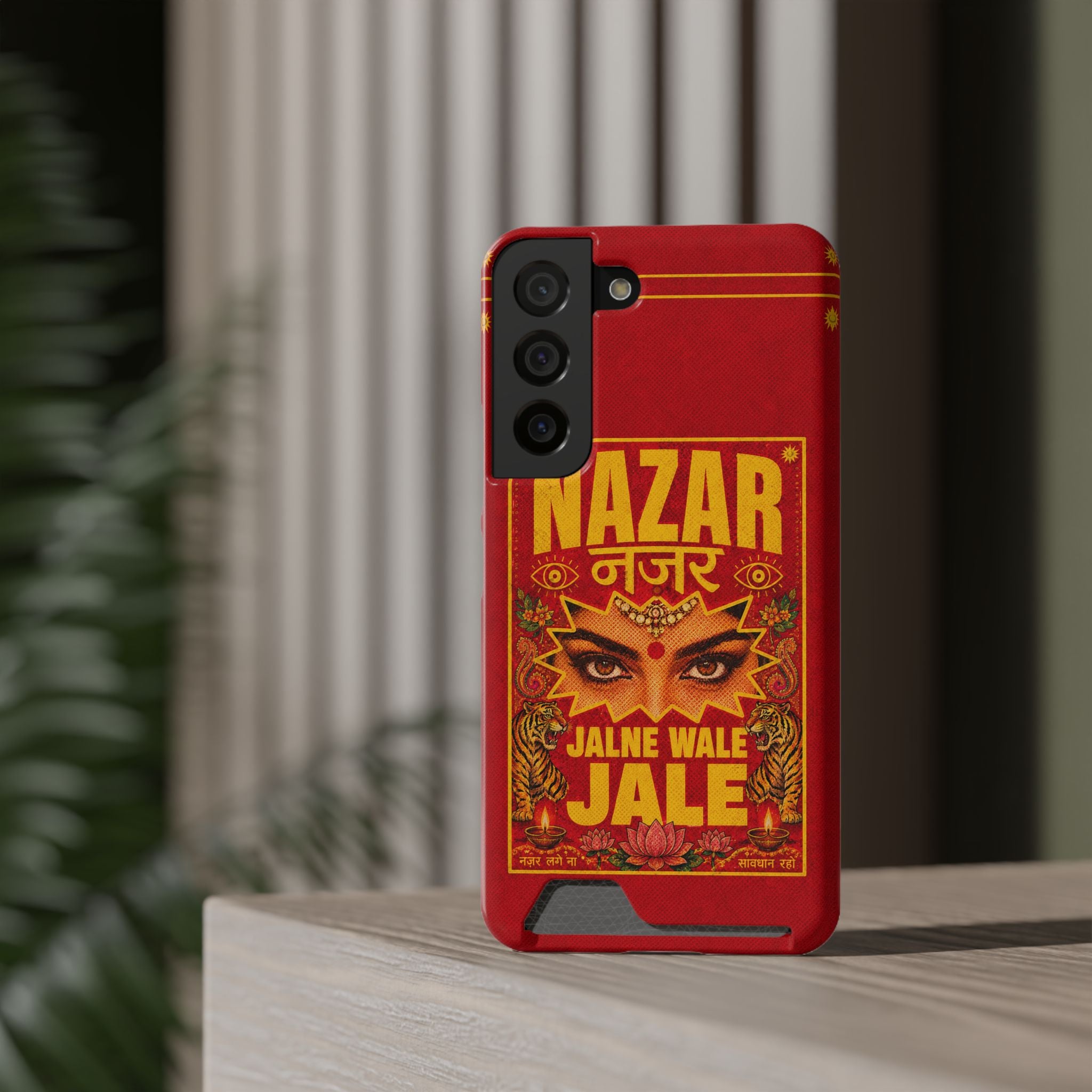 Nazar Phone Case with Card Holder — Bold Retro Indian Eye Protection Design