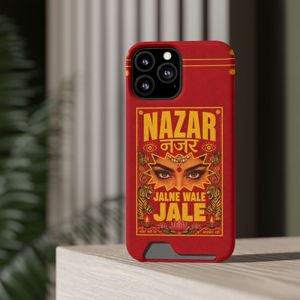 Nazar Phone Case with Card Holder — Bold Retro Indian Eye Protection Design