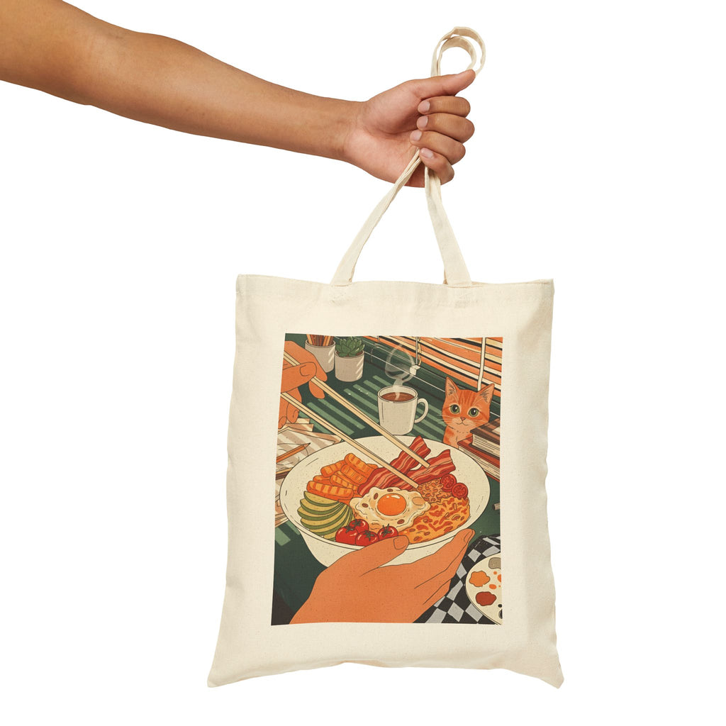 Breakfast with Whiskers, Cotton Canvas Tote Bag