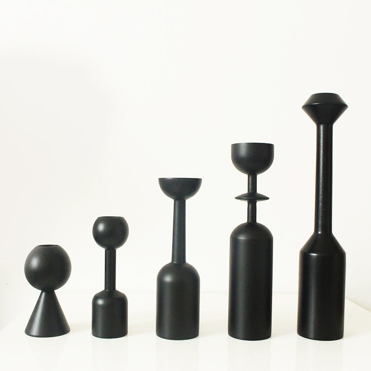 Scandinavian Style Wooden Candlestick – Matte Black Candle Holder