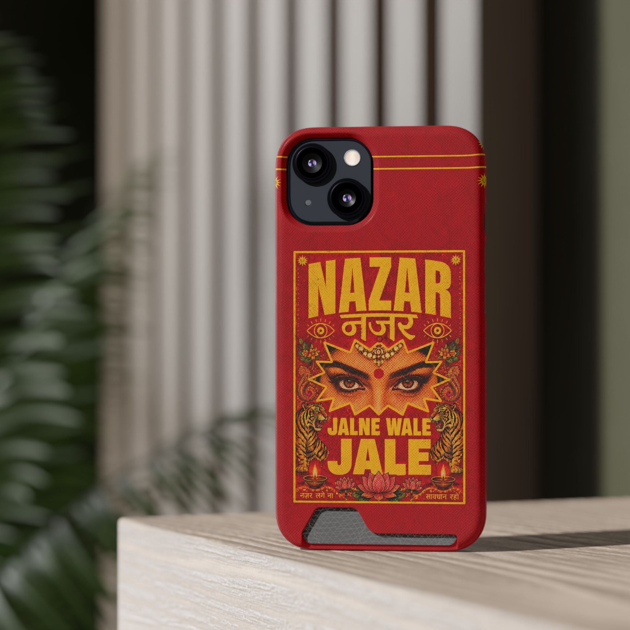 Nazar Phone Case with Card Holder — Bold Retro Indian Eye Protection Design