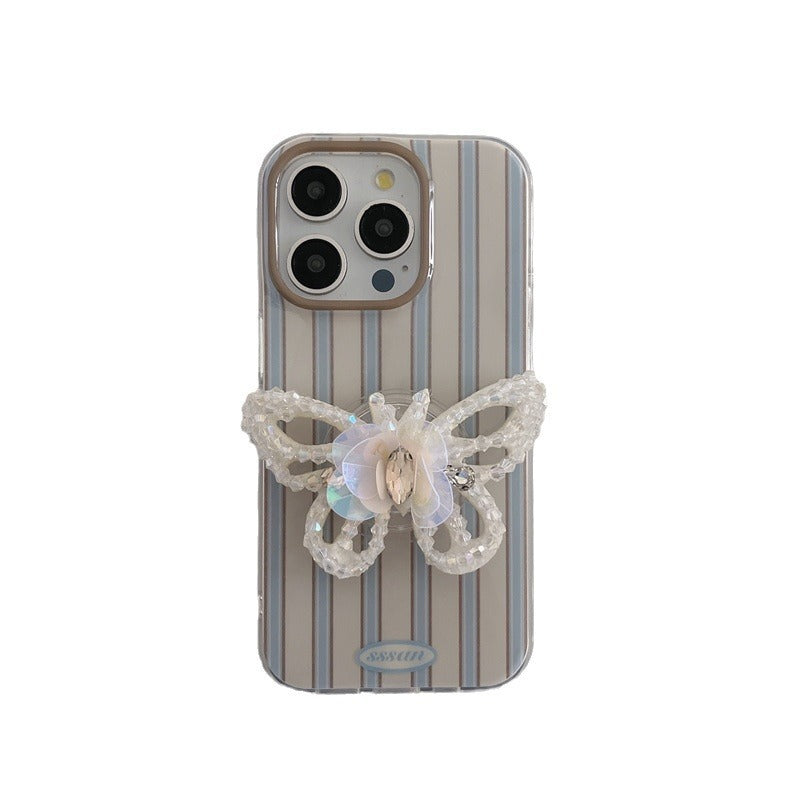 Minimal Pastel Stripe IPhone Case – with 3D Embellishments