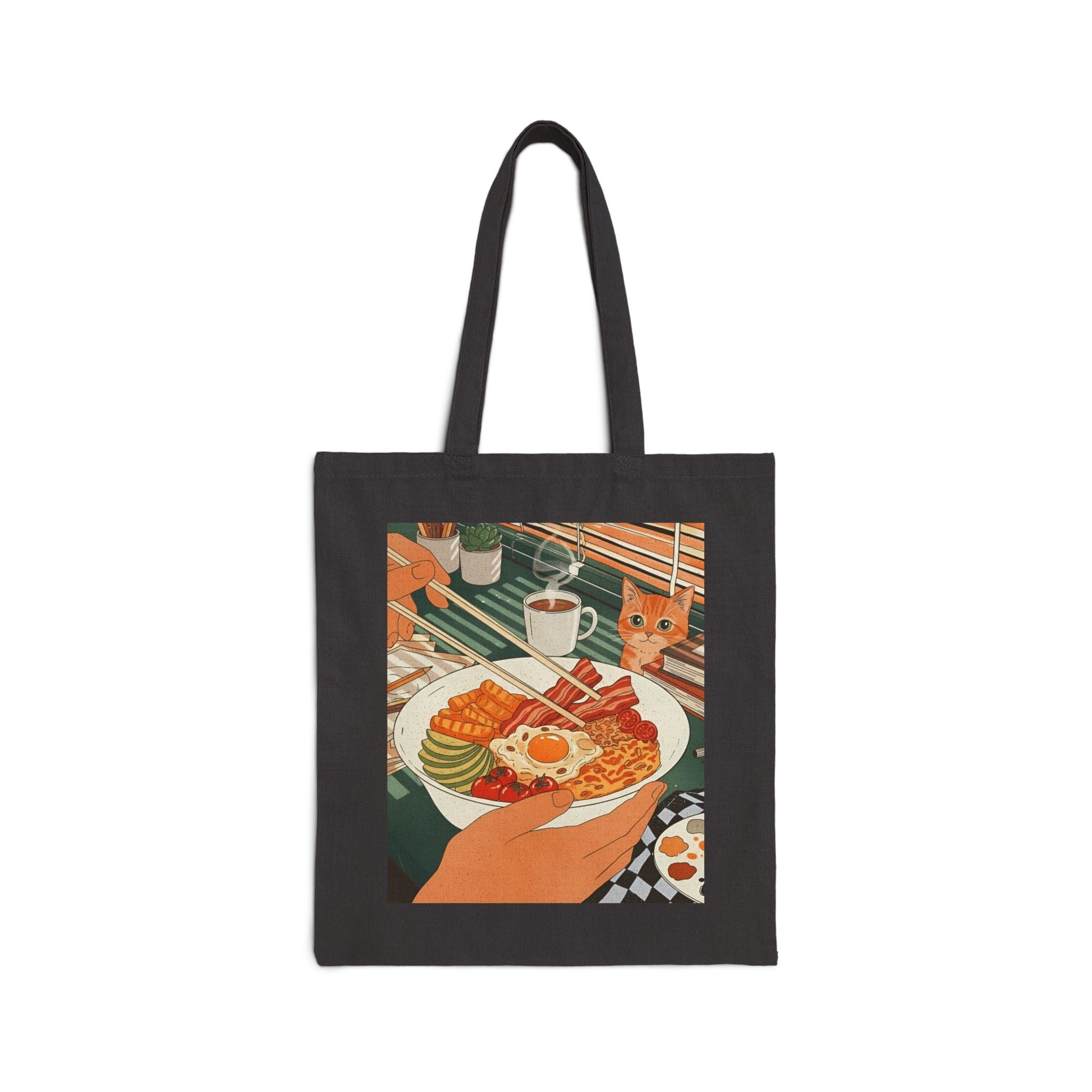 Breakfast with Whiskers, Cotton Canvas Tote Bag