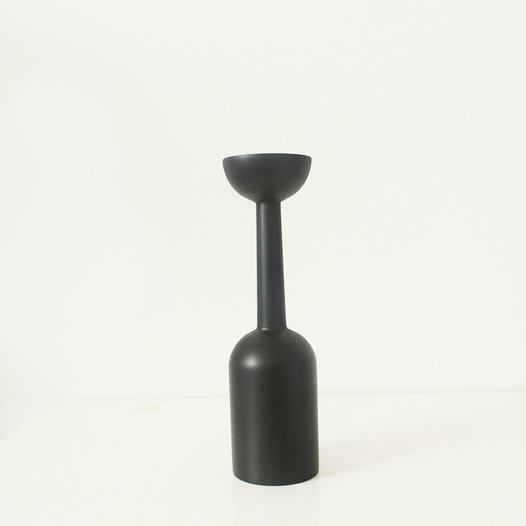 Scandinavian Style Wooden Candlestick – Matte Black Candle Holder