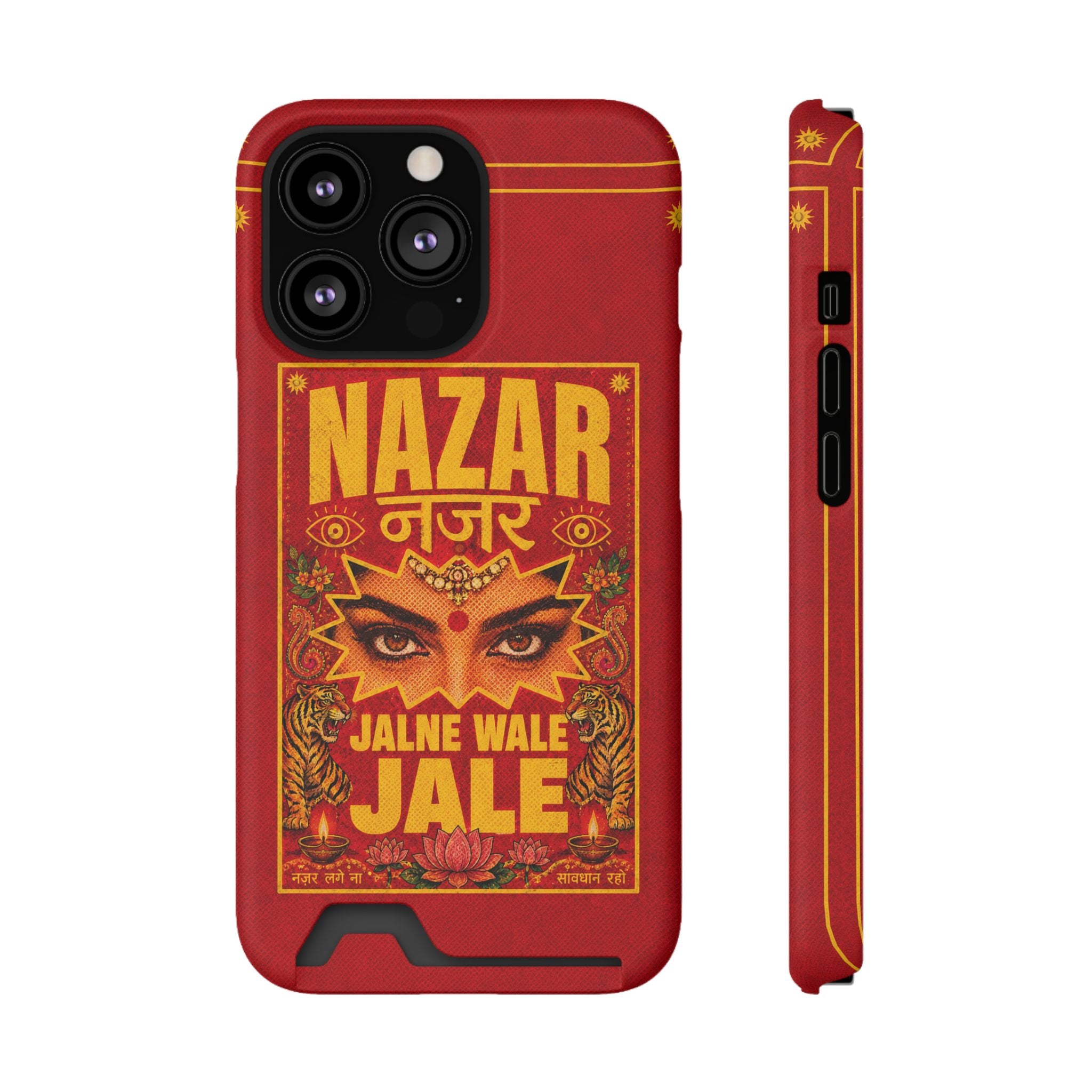 Nazar Phone Case with Card Holder — Bold Retro Indian Eye Protection Design