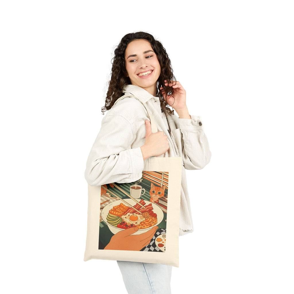 Breakfast with Whiskers Cotton Canvas Tote Bag