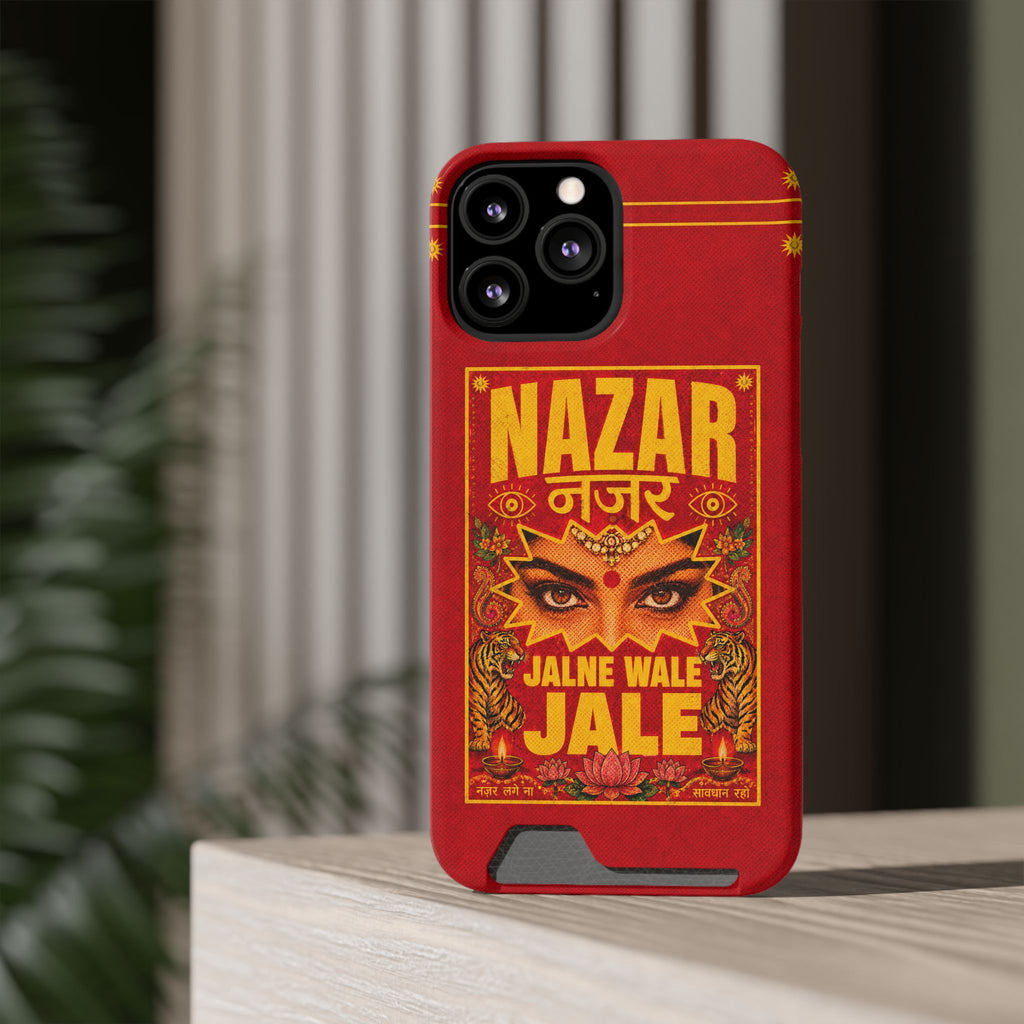 Nazar Phone Case with Card Holder — Bold Retro Indian Eye Protection Design