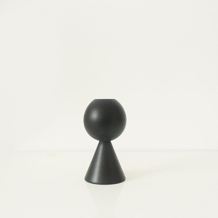 Scandinavian Style Wooden Candlestick – Matte Black Candle Holder