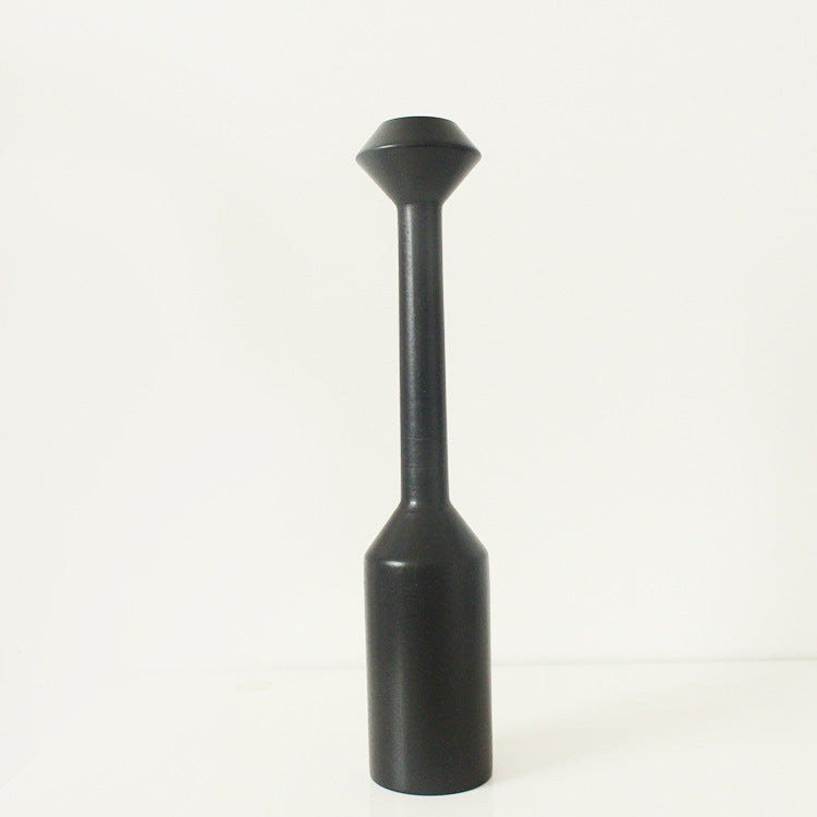Scandinavian Style Wooden Candlestick – Matte Black Candle Holder
