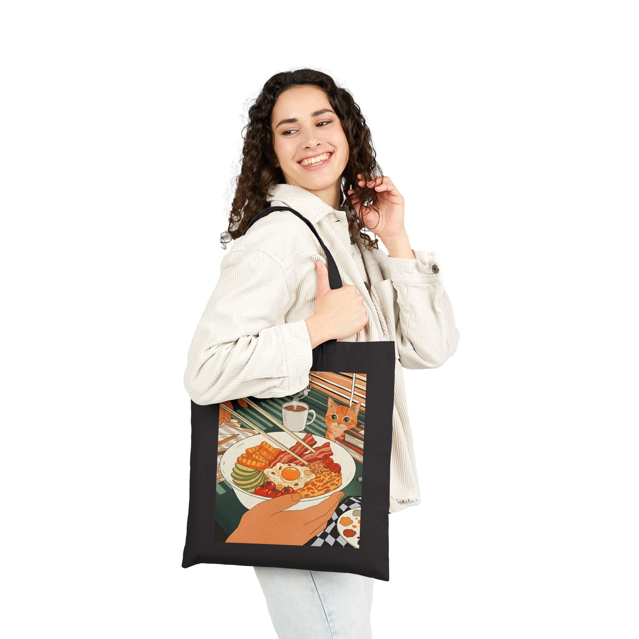 Breakfast with Whiskers, Cotton Canvas Tote Bag
