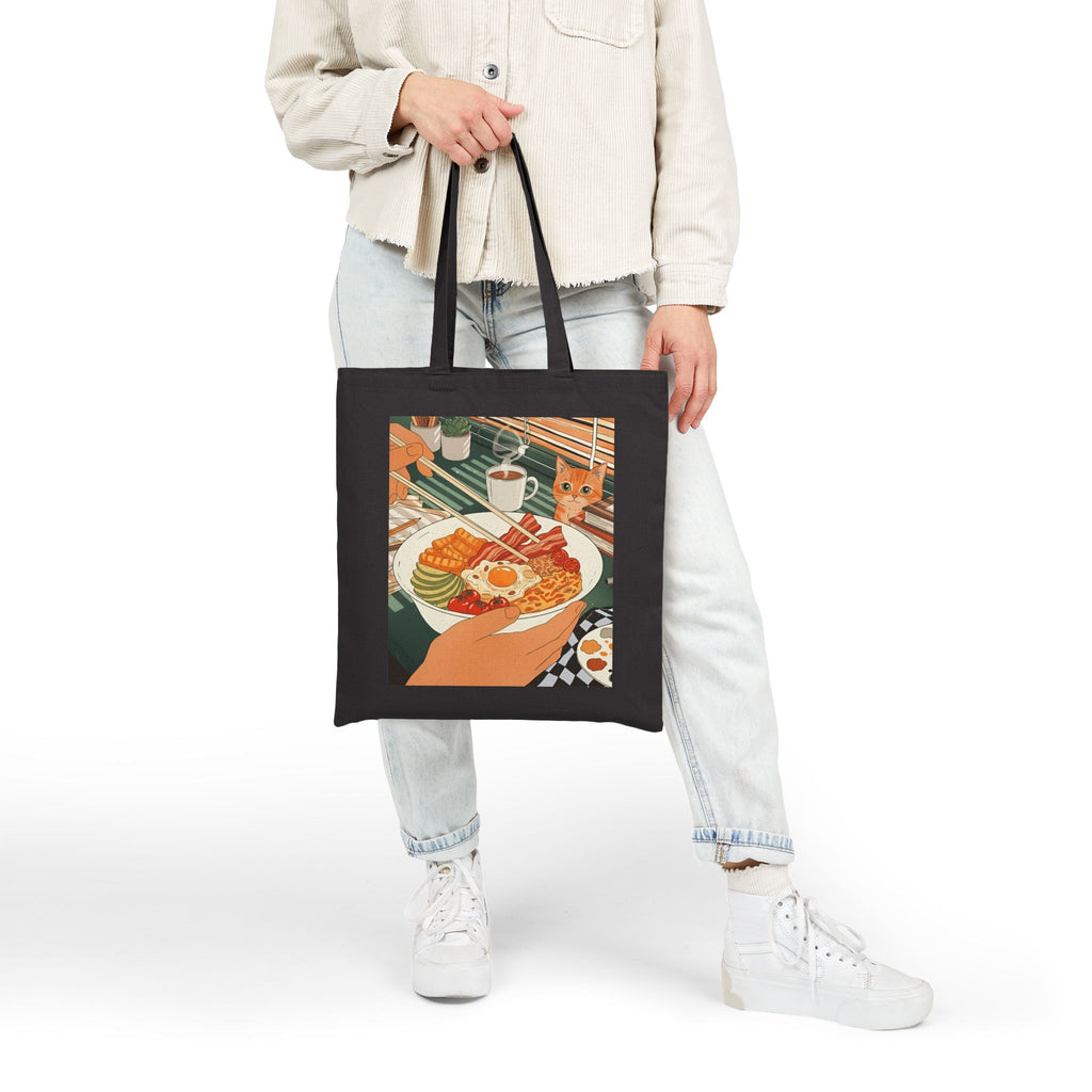 Breakfast with Whiskers, Cotton Canvas Tote Bag