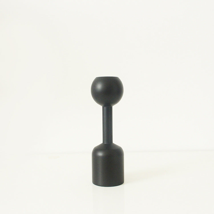 Scandinavian Style Wooden Candlestick – Matte Black Candle Holder