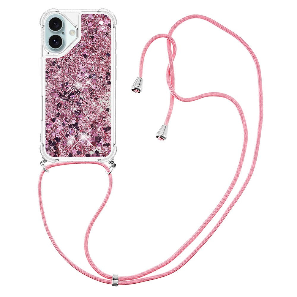For iPhone 16 TPU Case Quicksand Design Phone Cover with Lanyard
