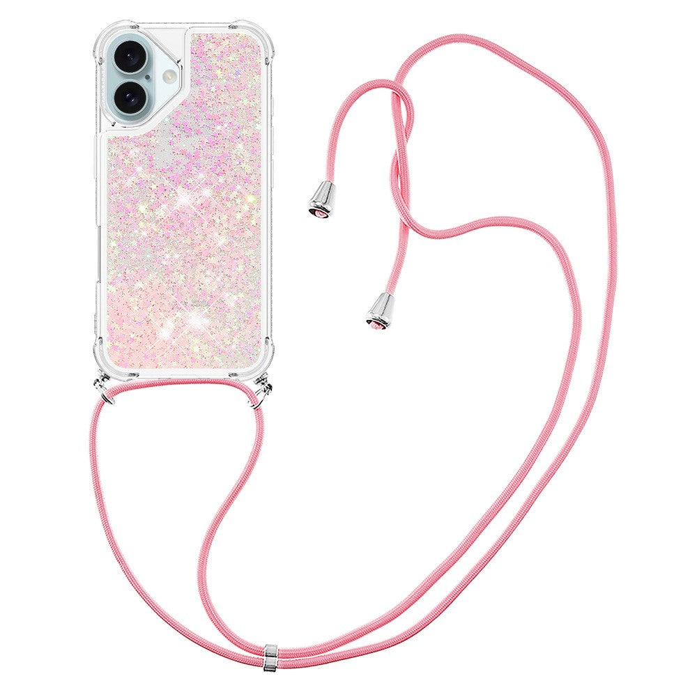 For iPhone 16 TPU Case Quicksand Design Phone Cover with Lanyard