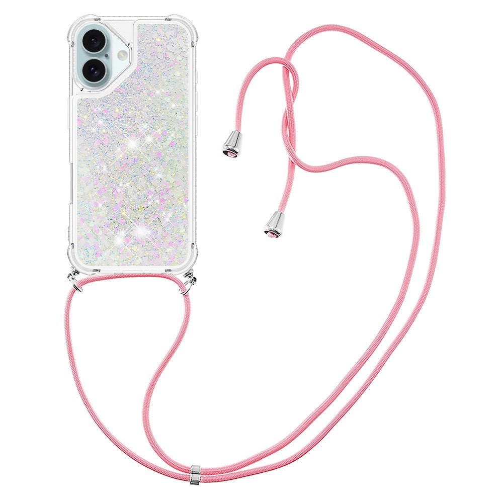 For iPhone 16 TPU Case Quicksand Design Phone Cover with Lanyard