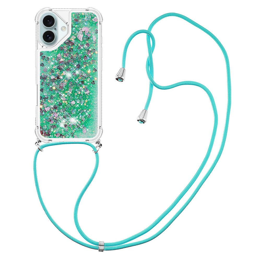 For iPhone 16 TPU Case Quicksand Design Phone Cover with Lanyard