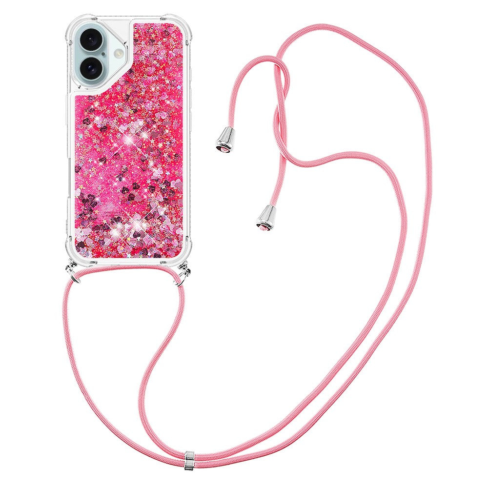 For iPhone 16 TPU Case Quicksand Design Phone Cover with Lanyard