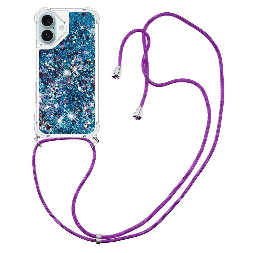 For iPhone 16 TPU Case Quicksand Design Phone Cover with Lanyard