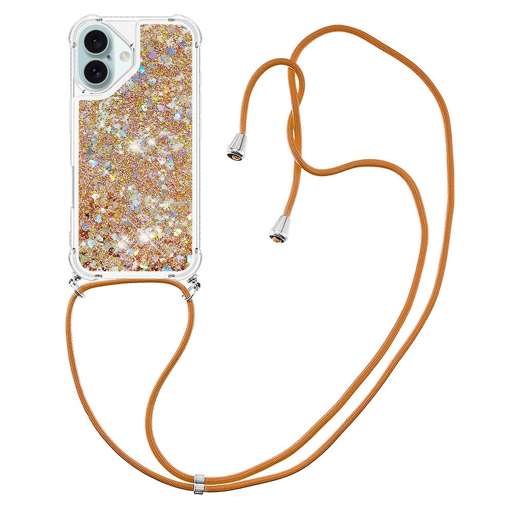 For iPhone 16 TPU Case Quicksand Design Phone Cover with Lanyard