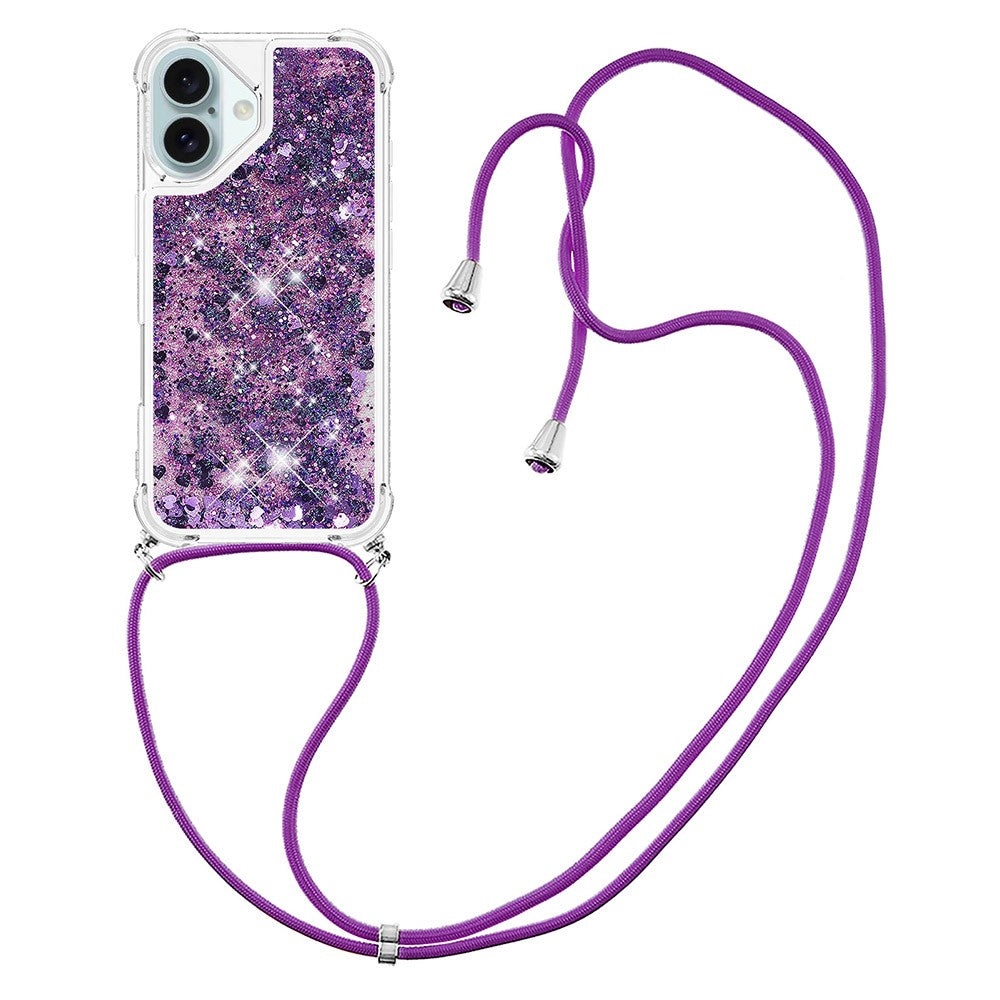 For iPhone 16 TPU Case Quicksand Design Phone Cover with Lanyard