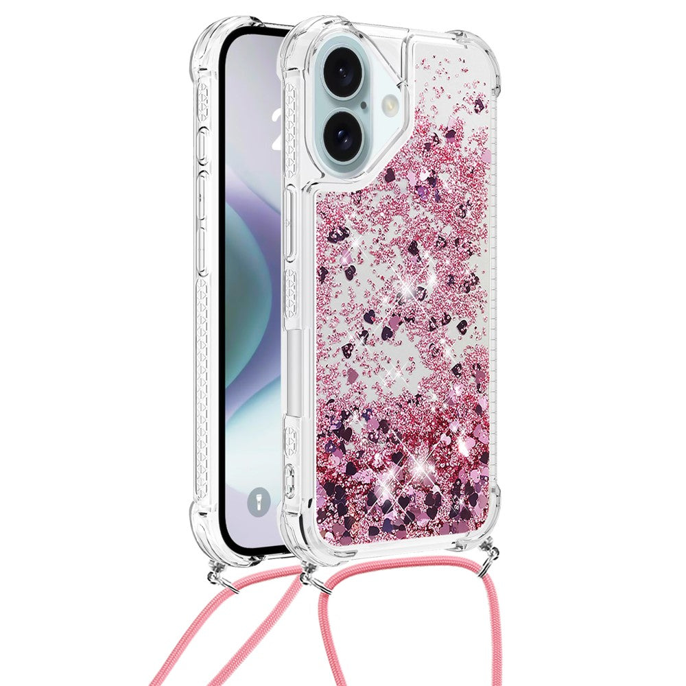 For iPhone 16 Plus TPU Case Quicksand Design Phone Cover with Lanyard