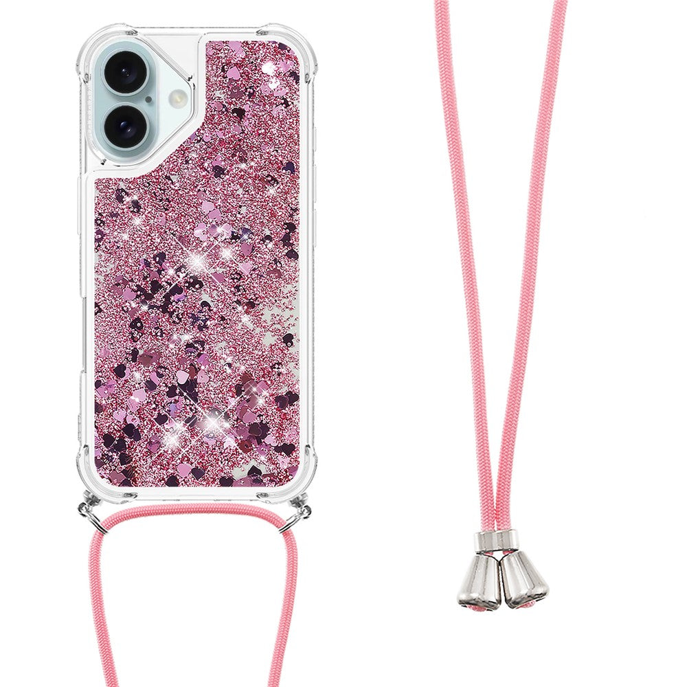 For iPhone 16 Plus TPU Case Quicksand Design Phone Cover with Lanyard