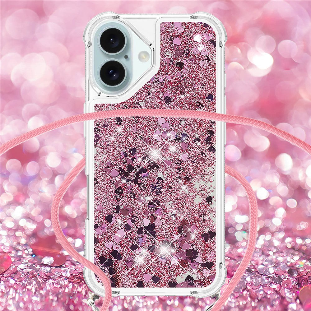 For iPhone 16 Plus TPU Case Quicksand Design Phone Cover with Lanyard