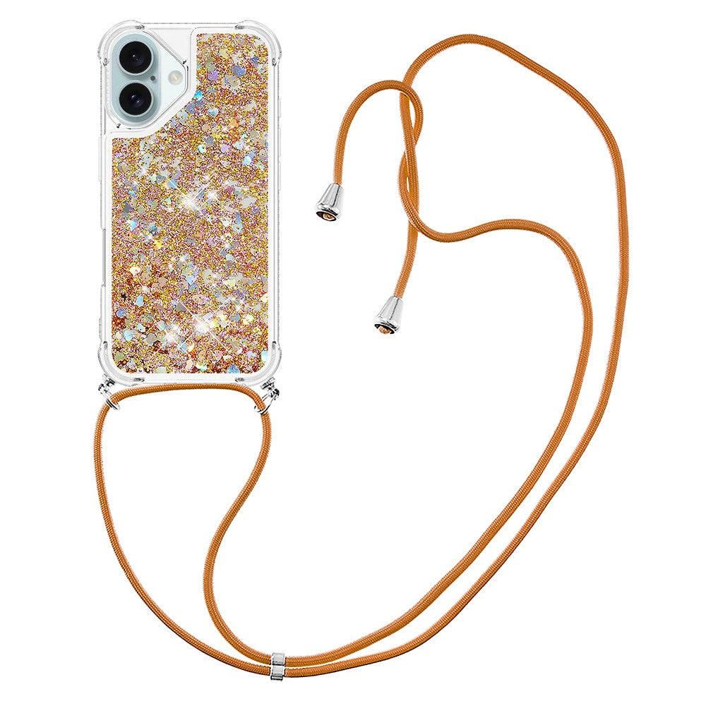 For iPhone 16 Plus TPU Case Quicksand Design Phone Cover with Lanyard