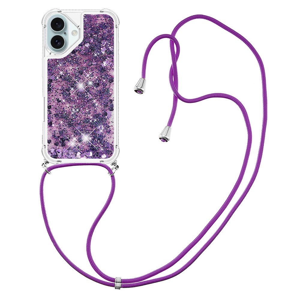 For iPhone 16 Plus TPU Case Quicksand Design Phone Cover with Lanyard