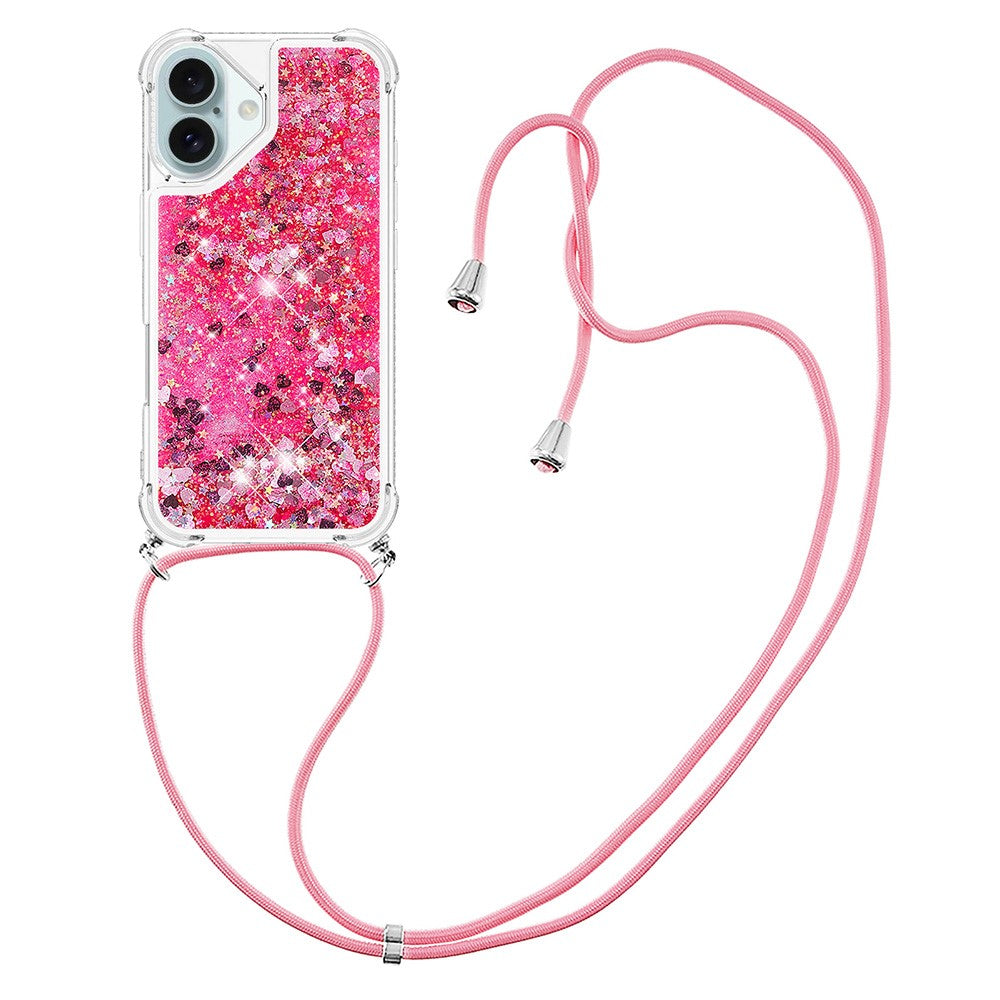 For iPhone 16 Plus TPU Case Quicksand Design Phone Cover with Lanyard