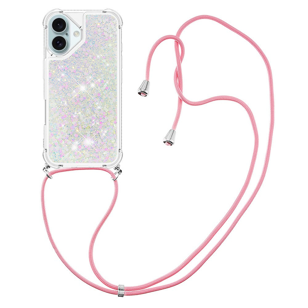 For iPhone 16 Plus TPU Case Quicksand Design Phone Cover with Lanyard