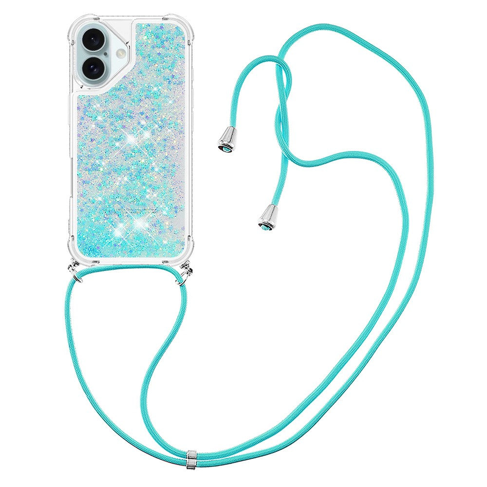 For iPhone 16 Plus TPU Case Quicksand Design Phone Cover with Lanyard