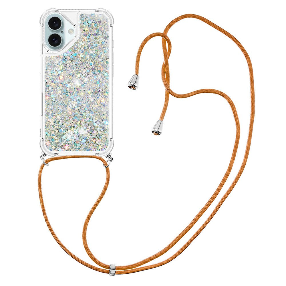 For iPhone 16 Plus TPU Case Quicksand Design Phone Cover with Lanyard