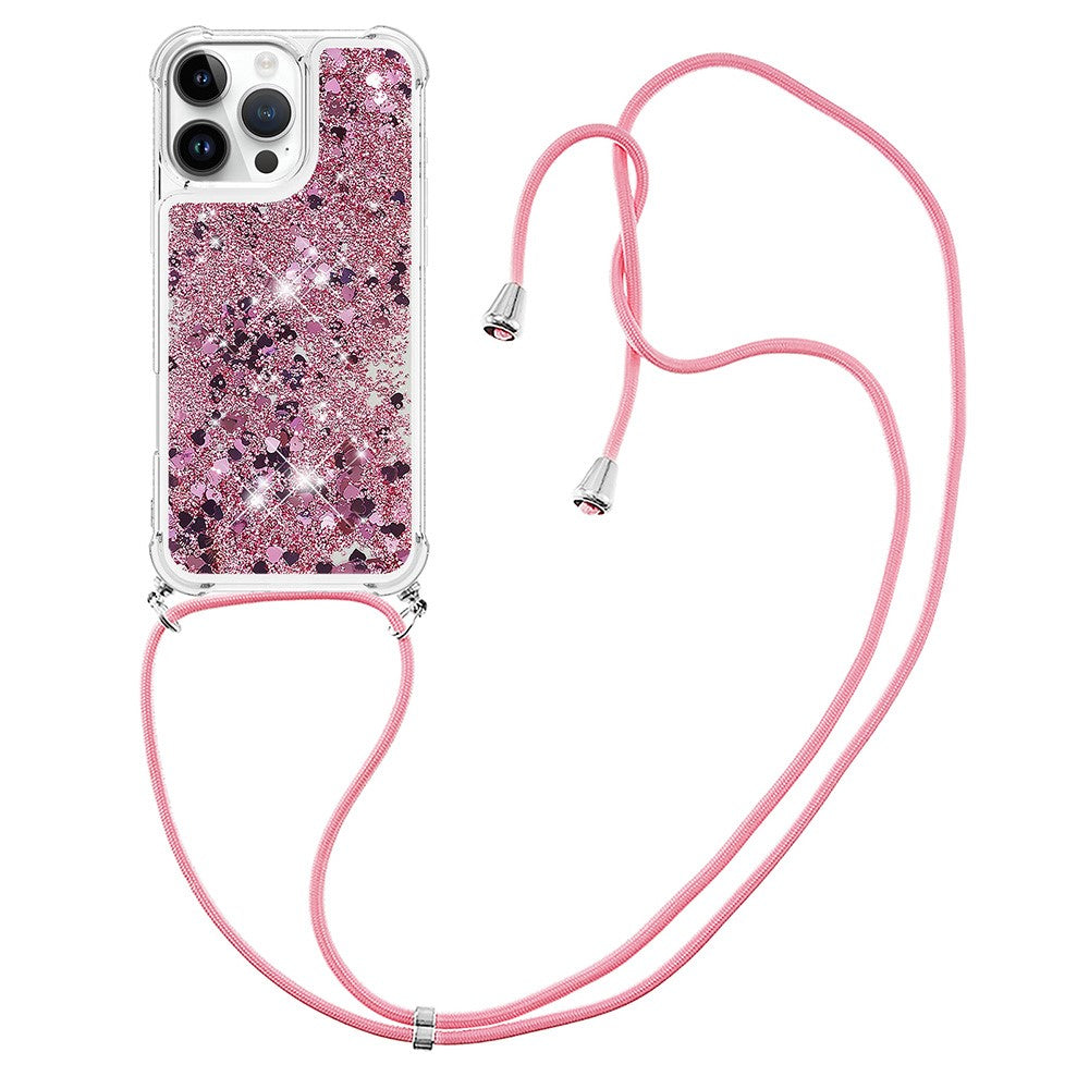 For iPhone 16 Pro TPU Case Quicksand Design Phone Cover with Lanyard