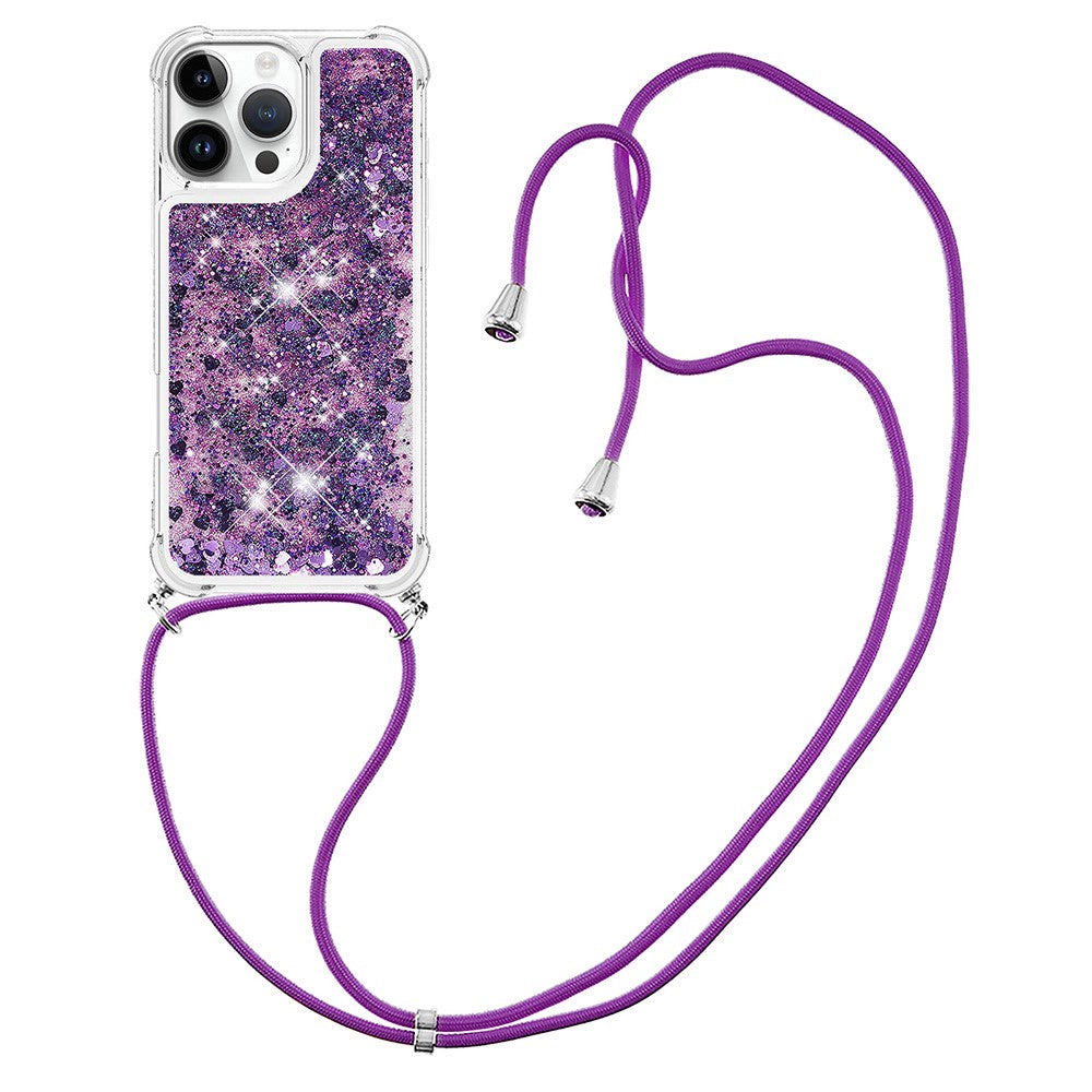 For iPhone 16 Pro TPU Case Quicksand Design Phone Cover with Lanyard