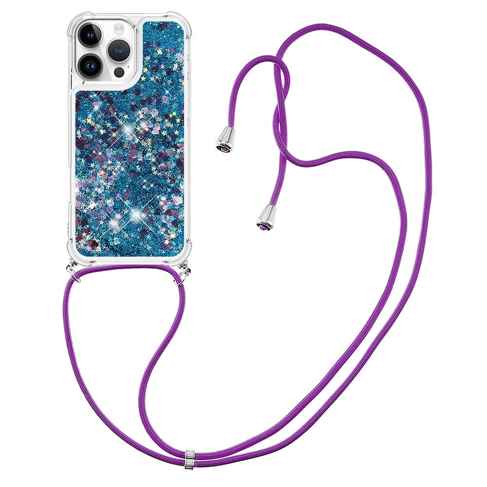 For iPhone 16 Pro TPU Case Quicksand Design Phone Cover with Lanyard