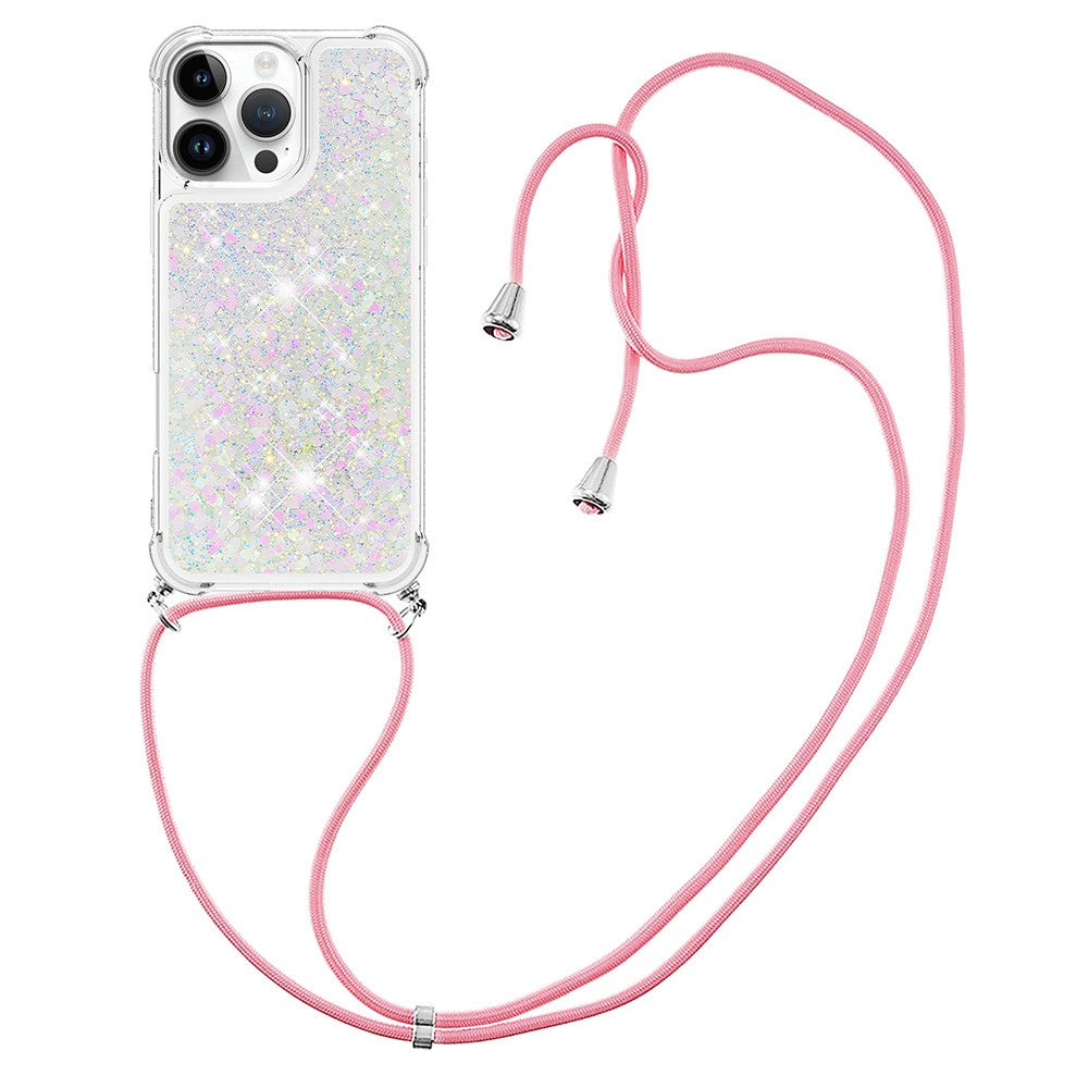 For iPhone 16 Pro TPU Case Quicksand Design Phone Cover with Lanyard