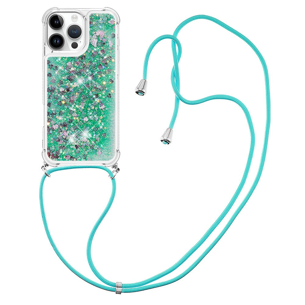 For iPhone 16 Pro TPU Case Quicksand Design Phone Cover with Lanyard