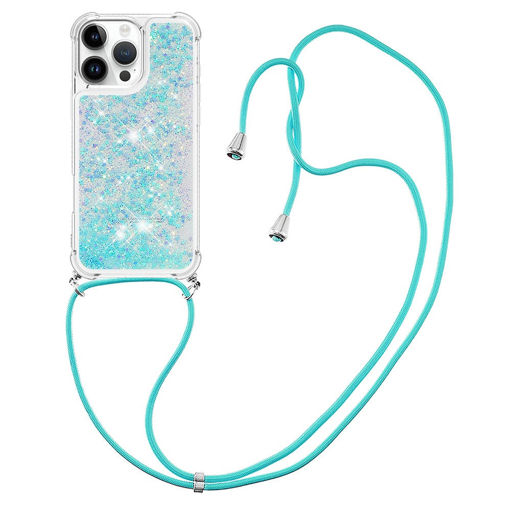For iPhone 16 Pro TPU Case Quicksand Design Phone Cover with Lanyard