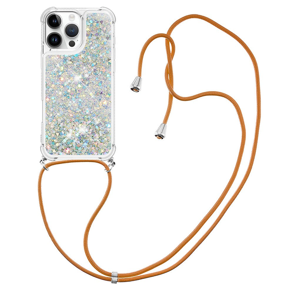 For iPhone 16 Pro TPU Case Quicksand Design Phone Cover with Lanyard