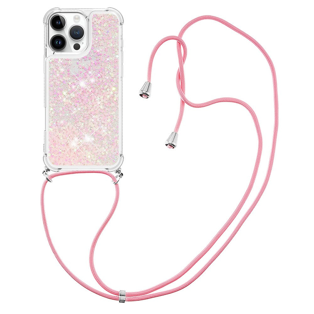 For iPhone 16 Pro TPU Case Quicksand Design Phone Cover with Lanyard