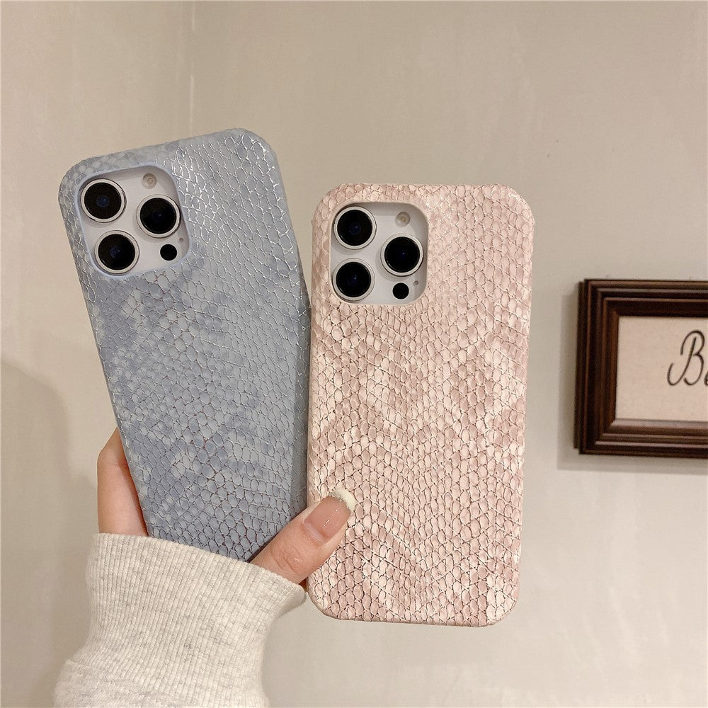 For iPhone 16 Pro Case Gold Thread Lacquered Snake Texture PU + PC Phone Back Cover