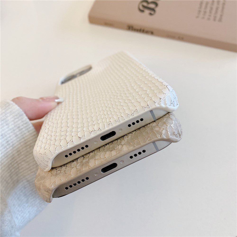 For iPhone 15 Pro Max Case Gold Thread Lacquered Snake Texture PU + PC Phone Back Cover