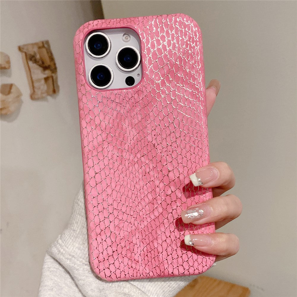 For iPhone 15 Pro Max Case Gold Thread Lacquered Snake Texture PU + PC Phone Back Cover