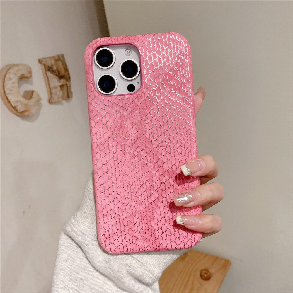 For iPhone 15 Pro Case Gold Thread Lacquered Snake Texture PU + PC Phone Back Cover