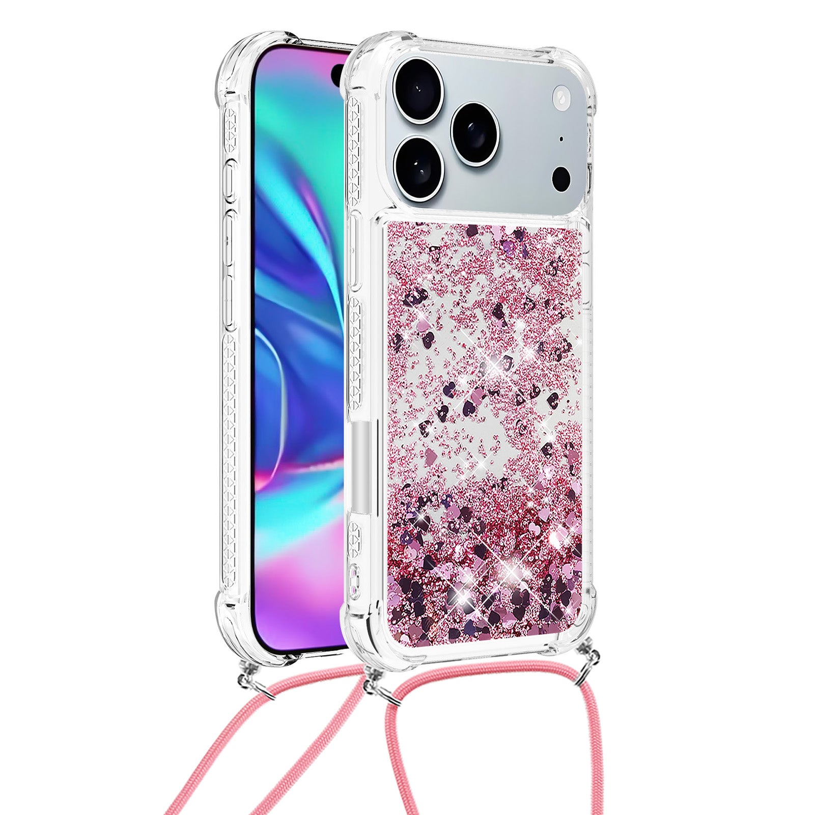 For iPhone 17 Pro Max TPU Case Quicksand Phone Cover with Lanyard