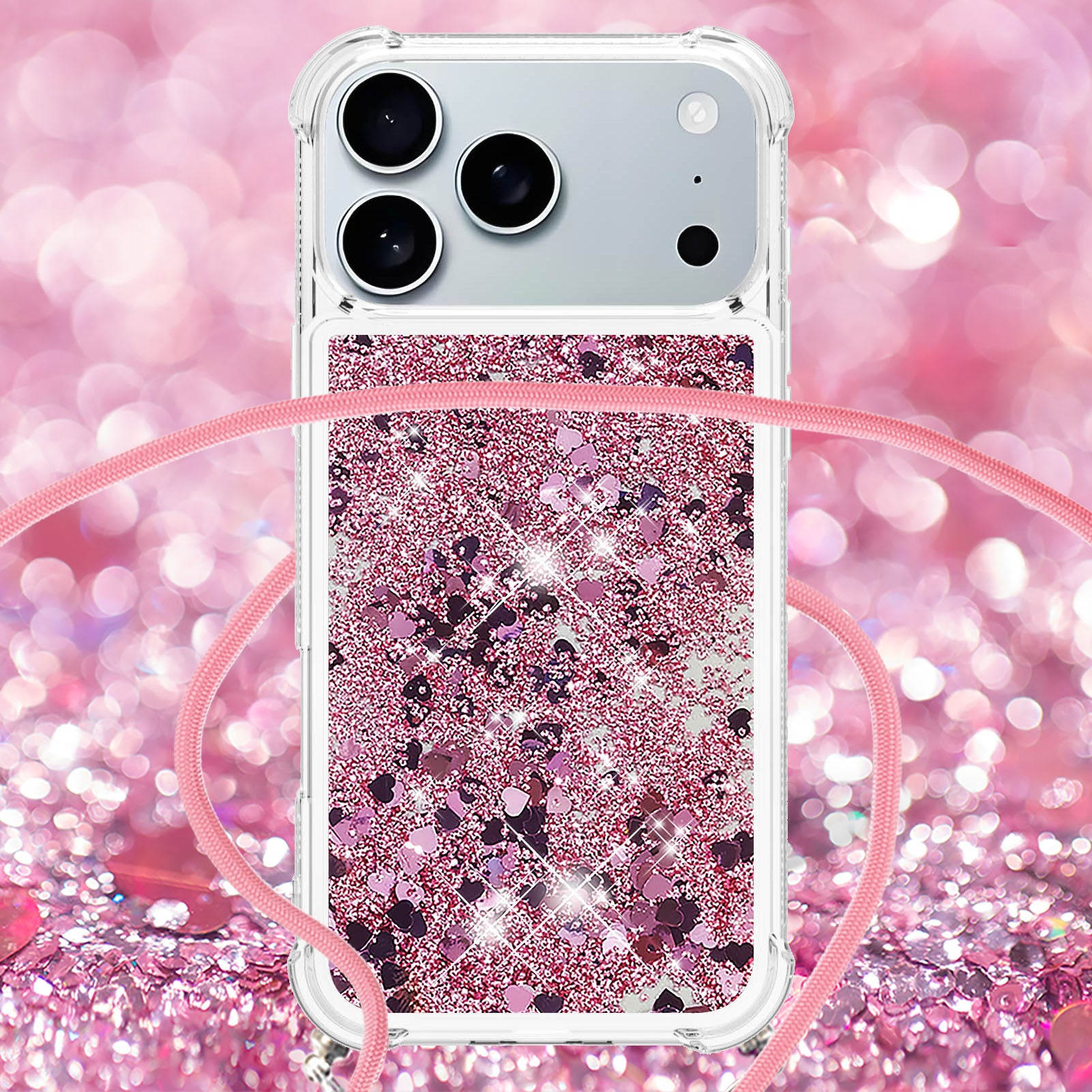 For iPhone 17 Pro TPU Case Quicksand Phone Cover with Lanyard