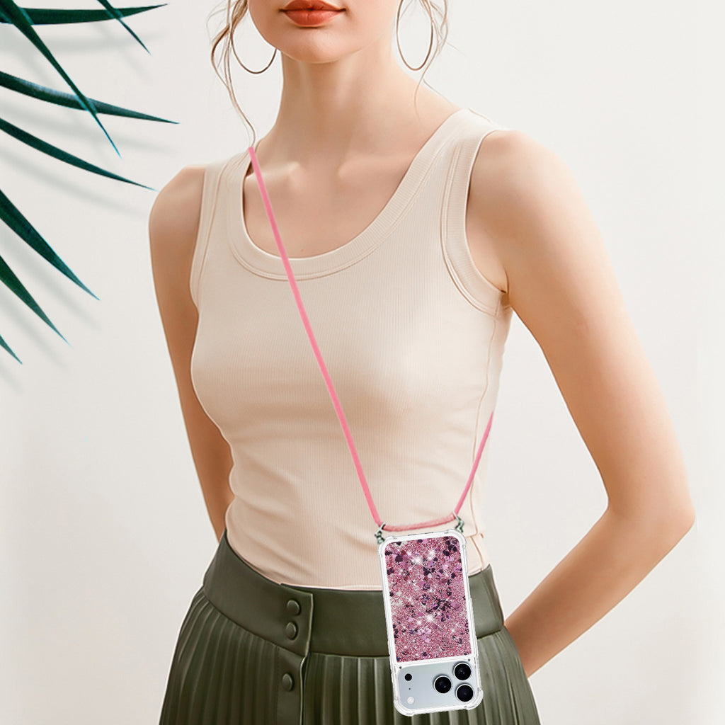 For iPhone 17 Pro TPU Case Quicksand Phone Cover with Lanyard